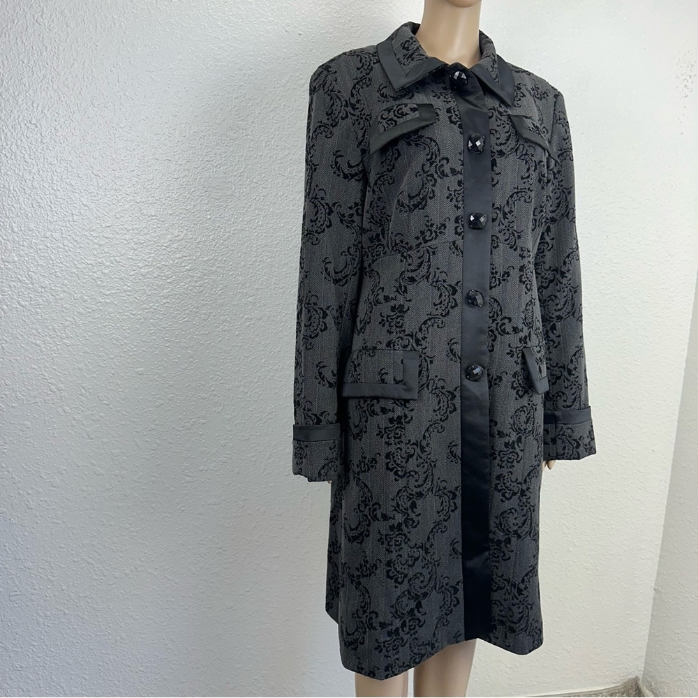 Nine West Whimsy Goth Floral Brocade Coat Jacket Black Velvet Flocked Vampire